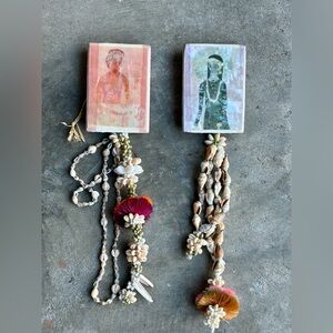 Jai Vasicek Mixed Media Tile with Hawaiian Lei and Mother of Pearl Inlay